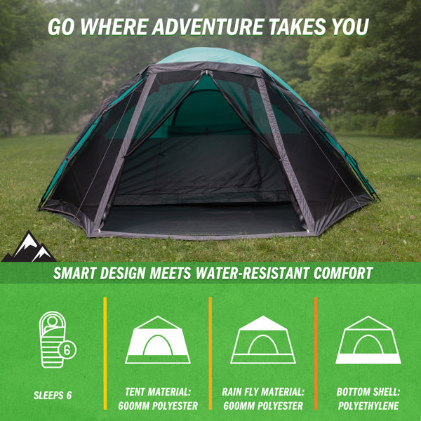 Wakeman Outdoors CabinStyle 6 Person Camping Tent with Screen Room